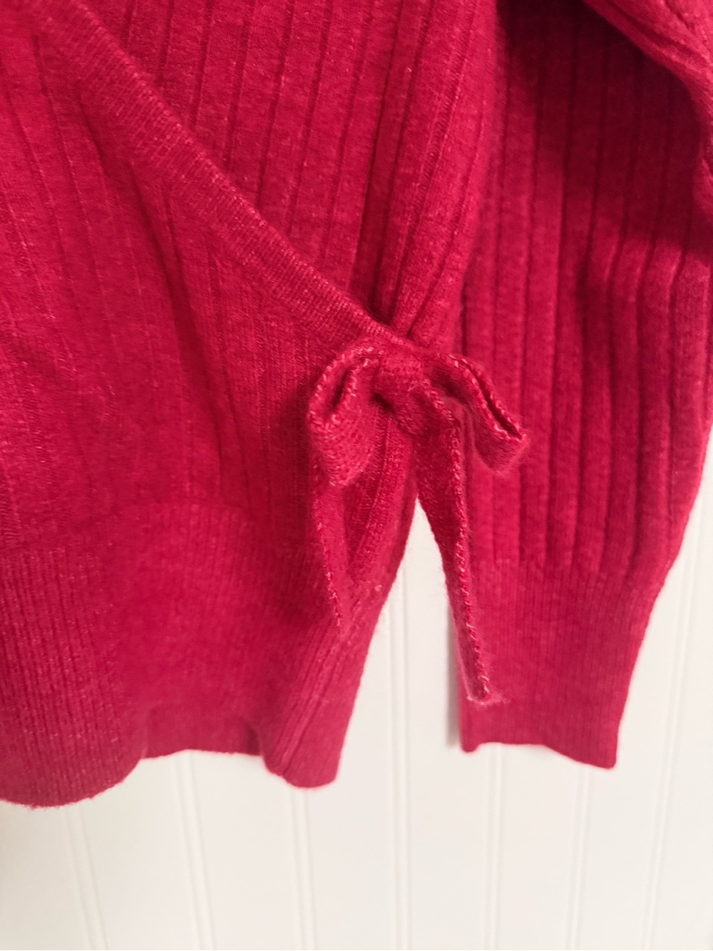 LOFT Women's Deep Raspberry Faux Wrap Ribbed Sweater - Picture 3 of 3